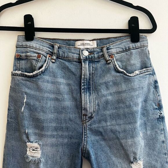 Zara Woman Lightly Distress Tapered Denim Jeans In Blue Size 4 - Picture 3 of 9